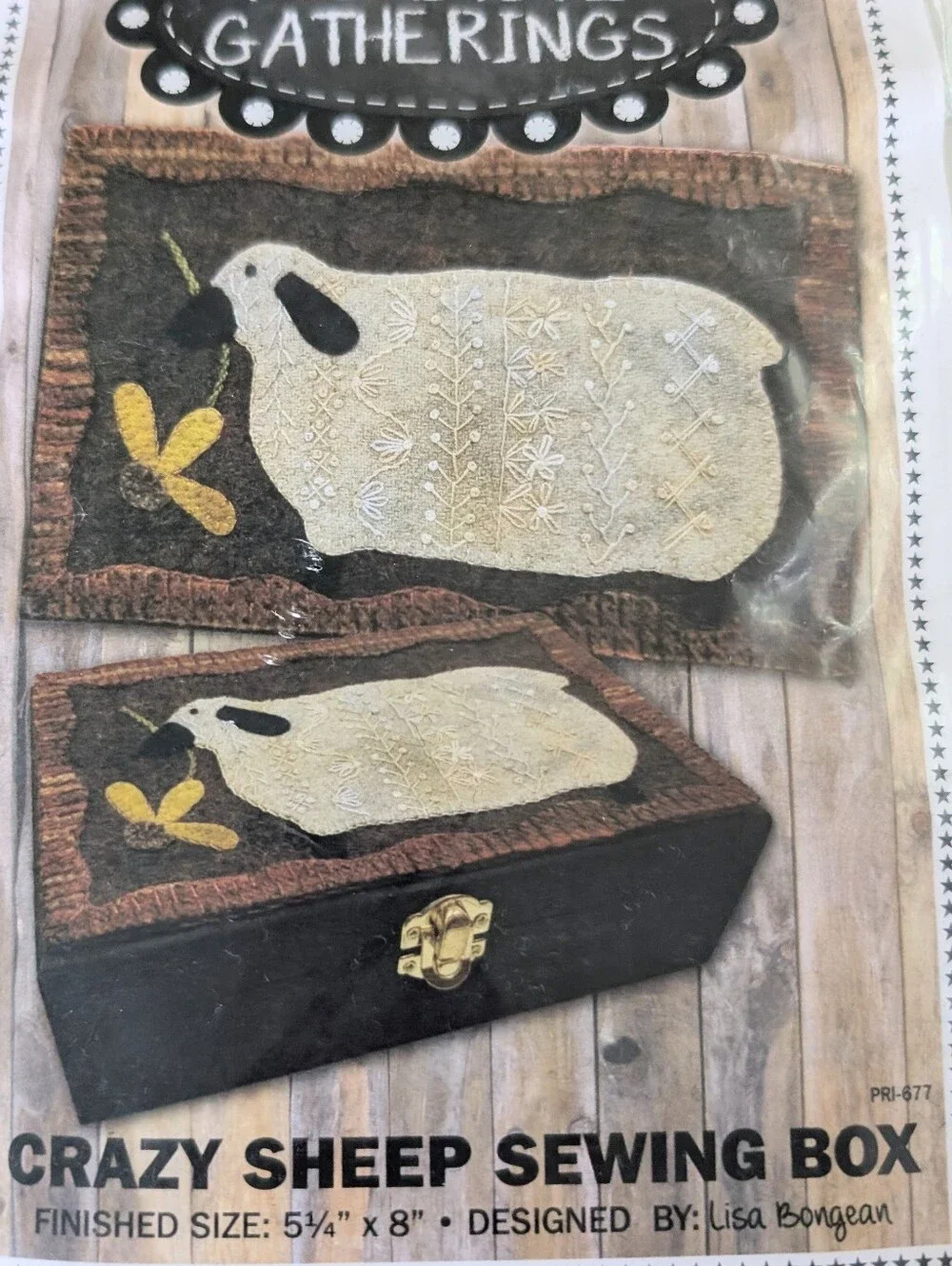Primitive Gatherings Crazy Sheep Sewing Box Kit NEW Wool Applique Embroidery DIY